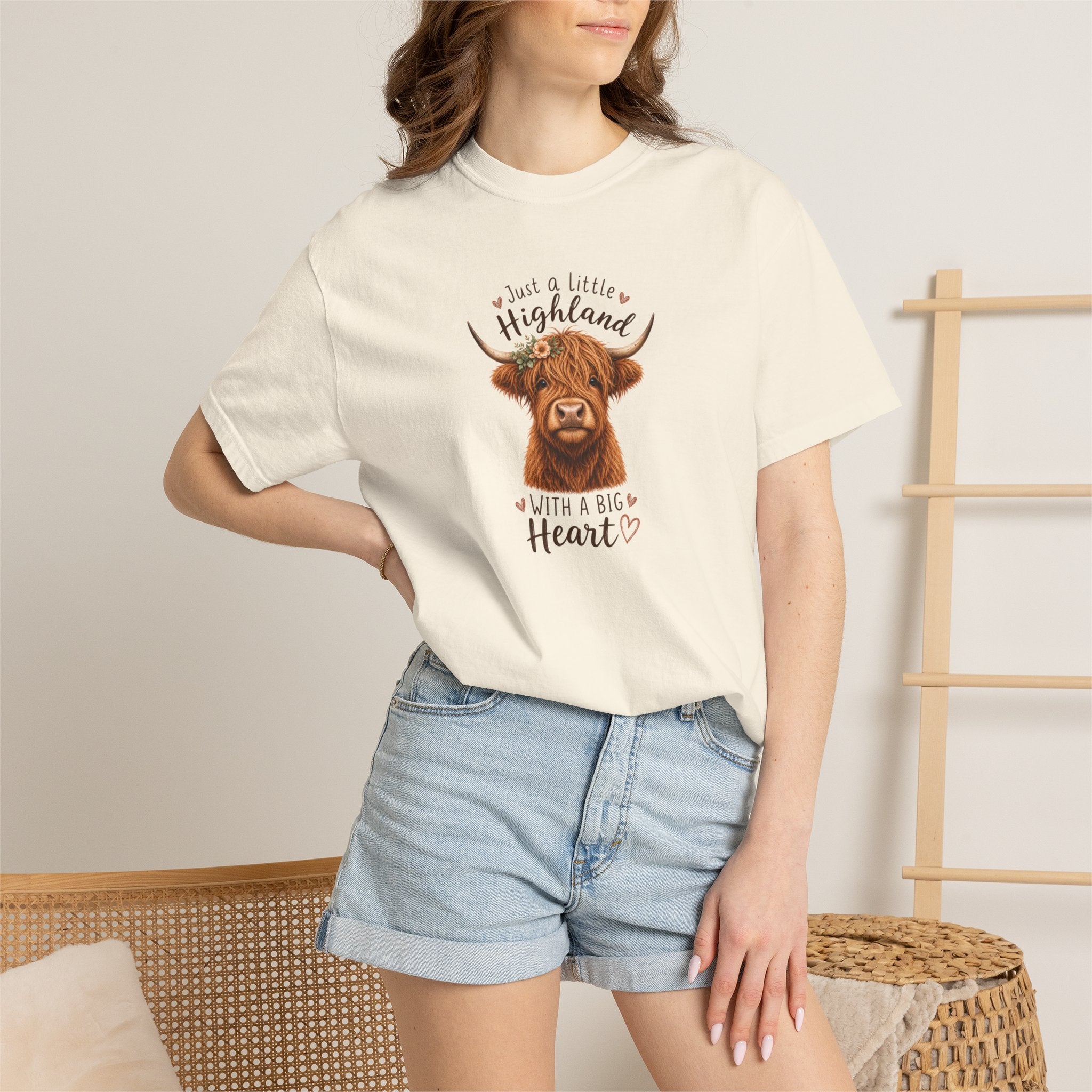 Highland Cow T-Shirt — "Just a Little Highland with a Big Heart" Cute Cow Graphic Tee