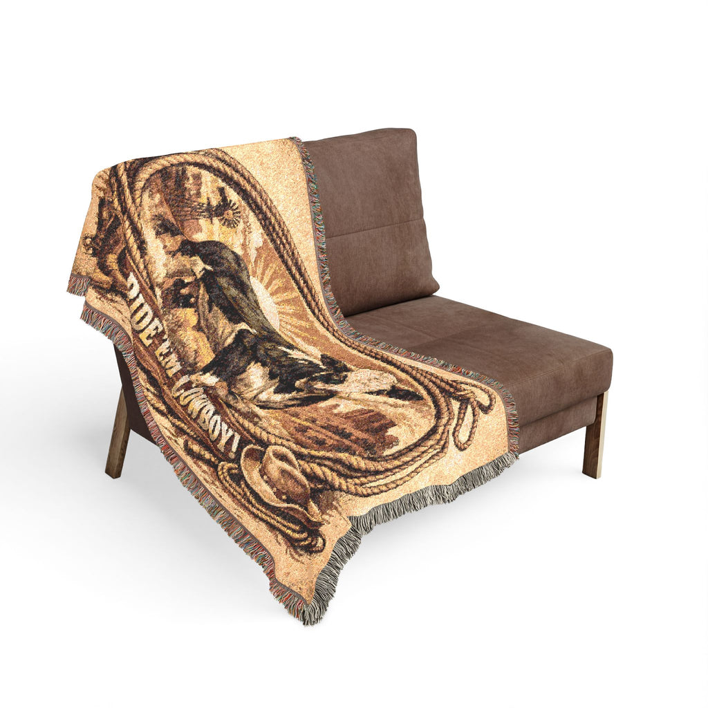 Woven Blanket - 'Ride 'Em Cowboy' Western Cattle Throw Blanket