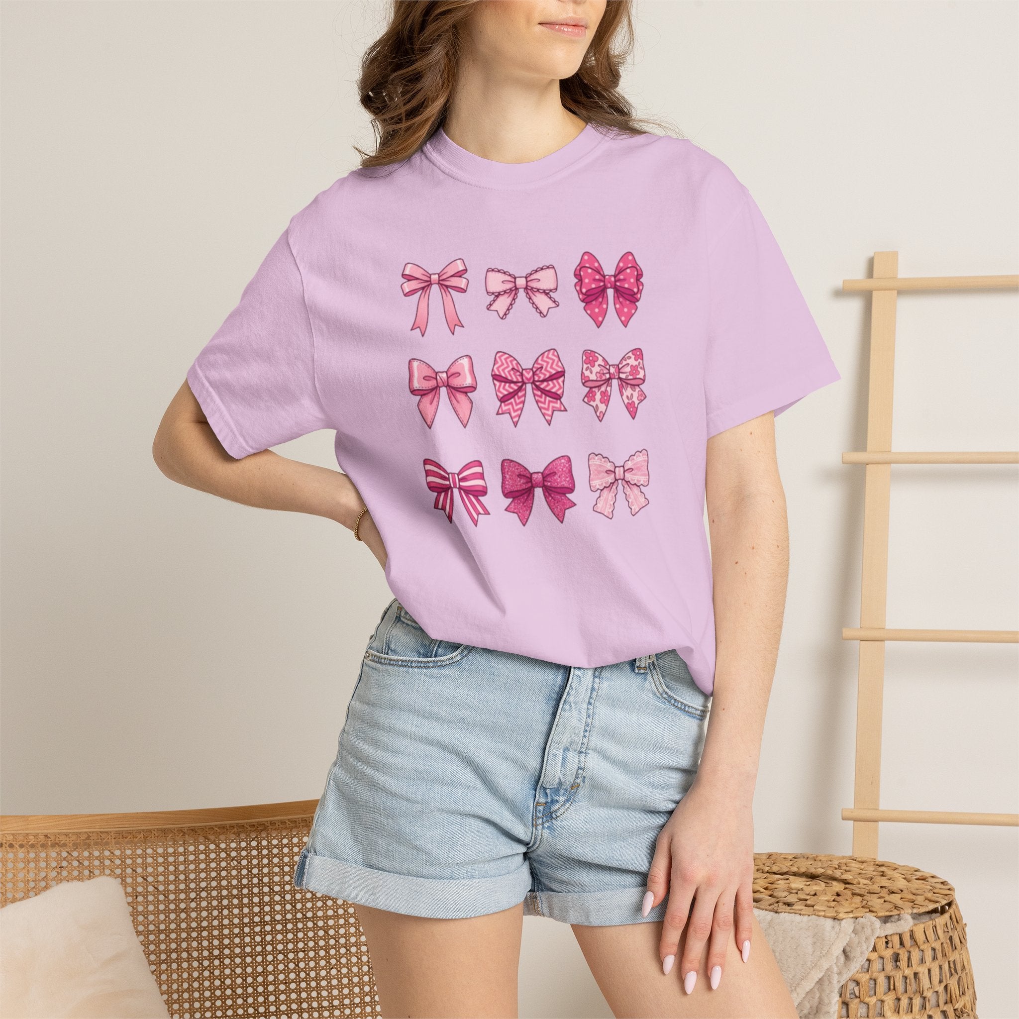 Pink Bow Pattern T-Shirt — Cute Ribbon Graphic Tee