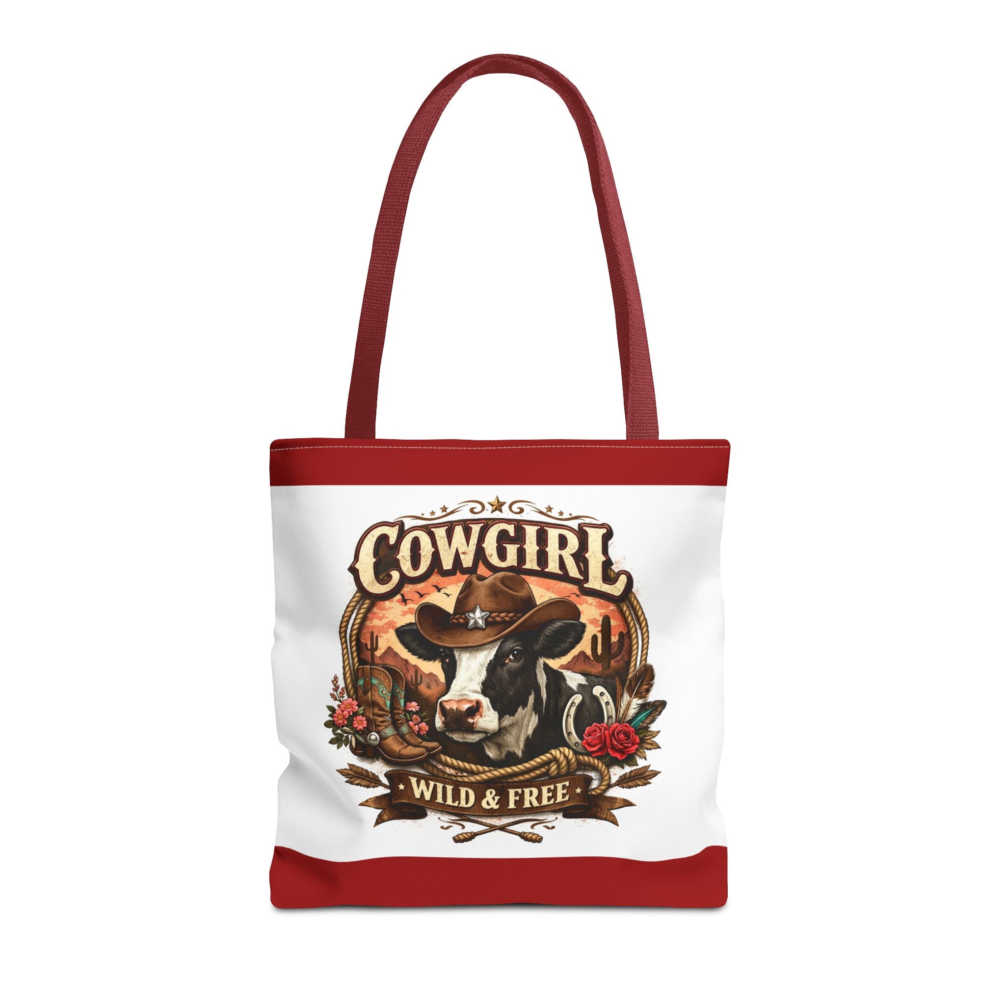 Cowgirl Tote Bag – "Cowgirl Wild & Free" Western Cow Print Tote