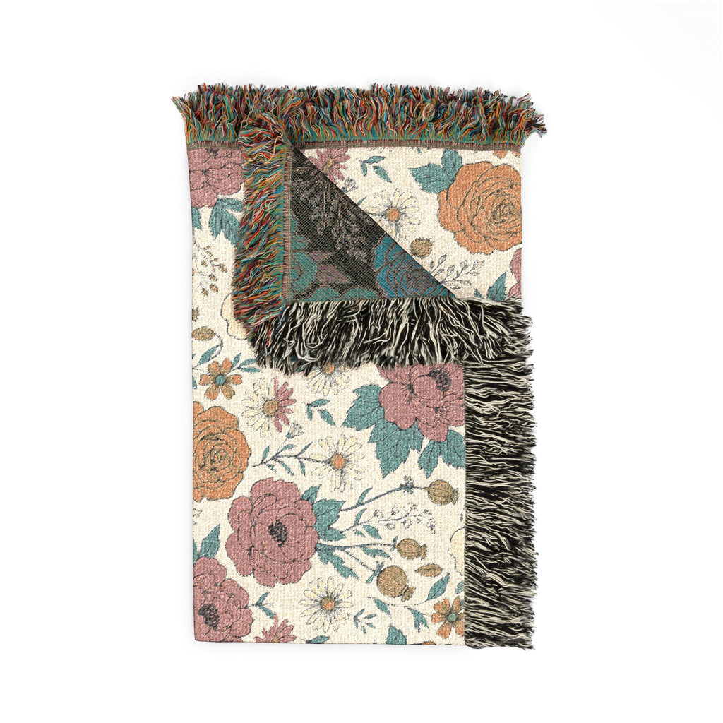 Floral Woven Blanket — Vintage Rose Tapestry Throw
