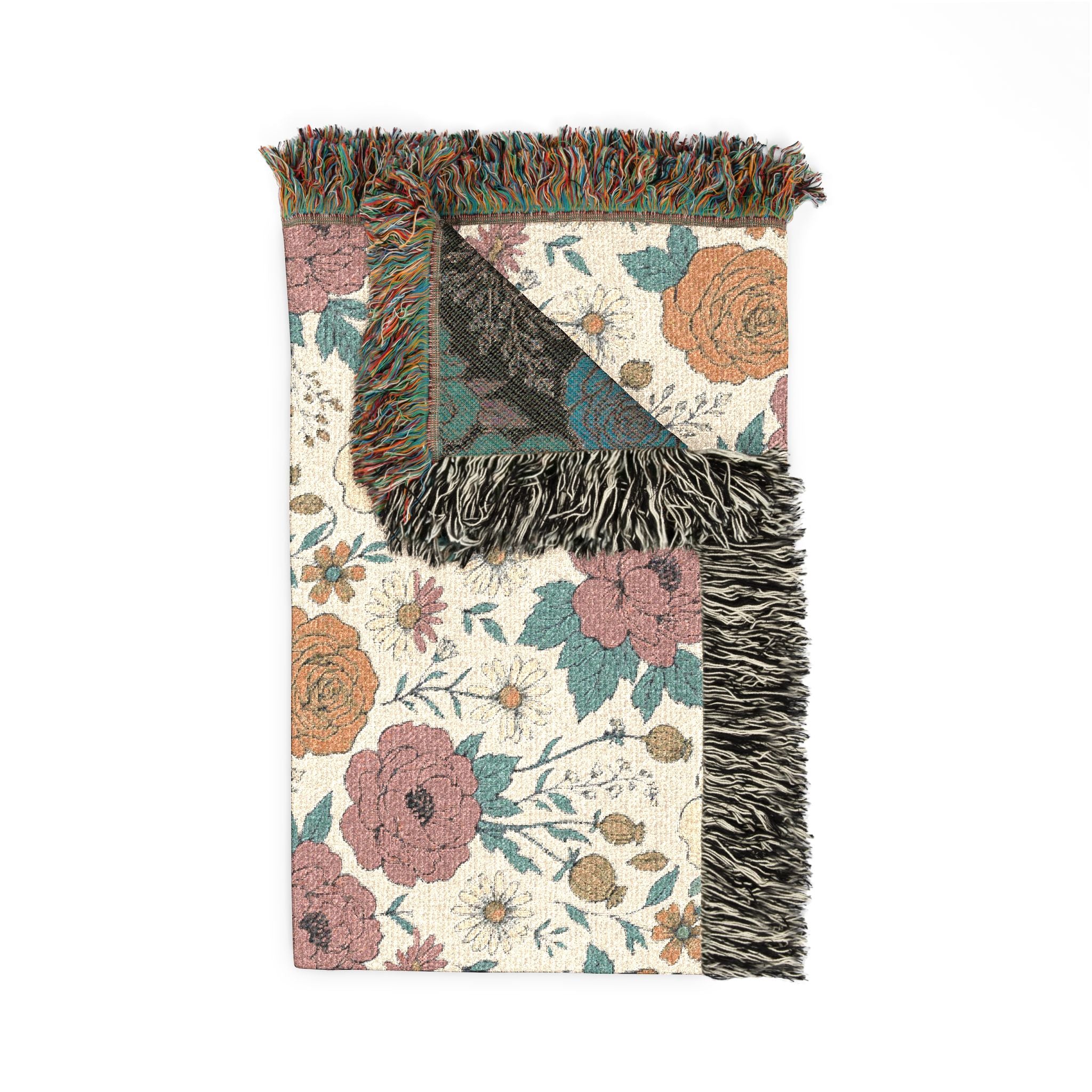Floral Woven Blanket — Vintage Rose Tapestry Throw