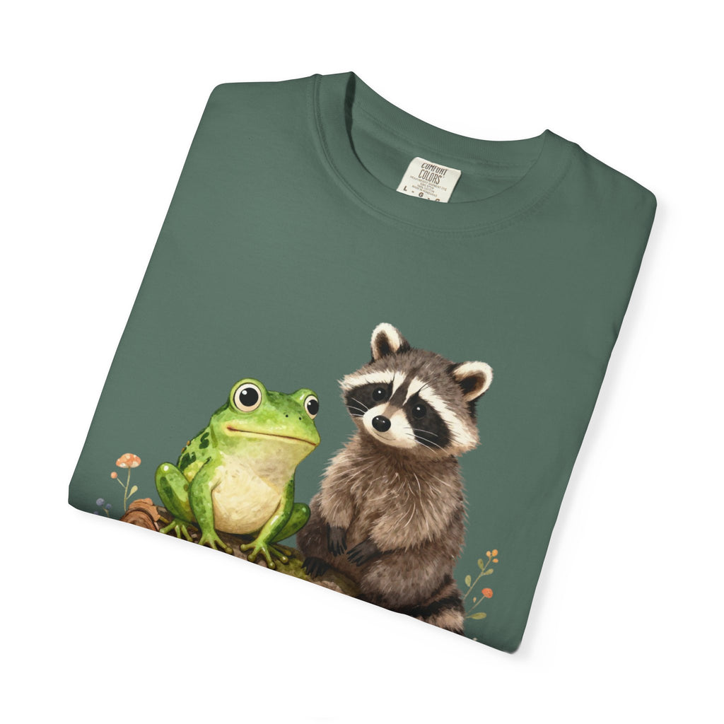 Frog & Raccoon Friends T‑Shirt — Cute Woodland Animal Graphic Tee